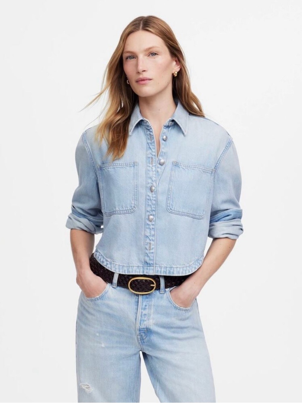 Cropped Airy Denim Shirt Jacket